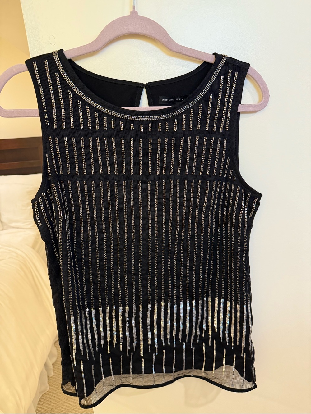 White House Black Market black mesh tank top with metallic beading Evening Top